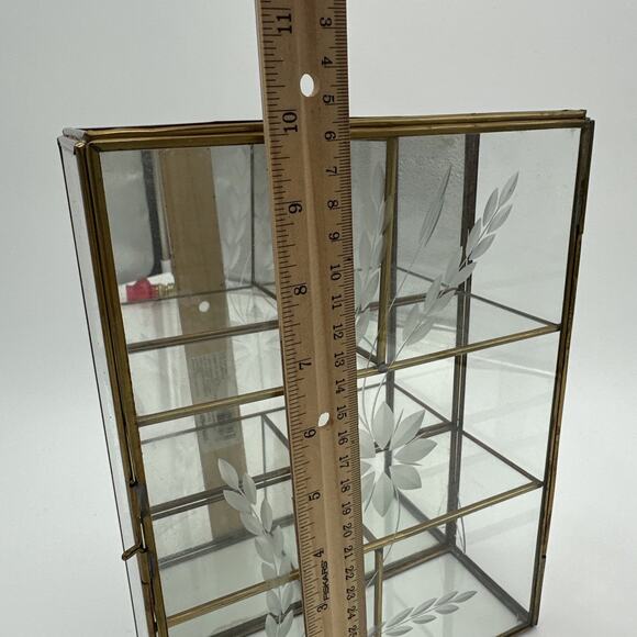 Vtg Brass Glass Mirror Curio Cabinet Shelf Wall Mount / Table Top Read - Picture 2 of 10